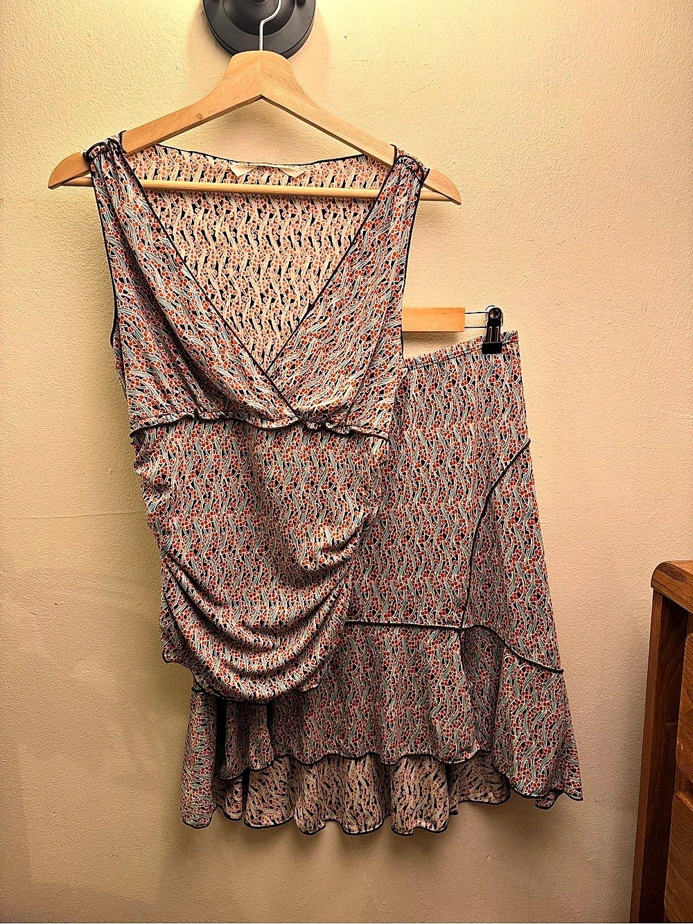 StudioM Abstract Print Skirt Set in Blue & Orange Size Medium Like